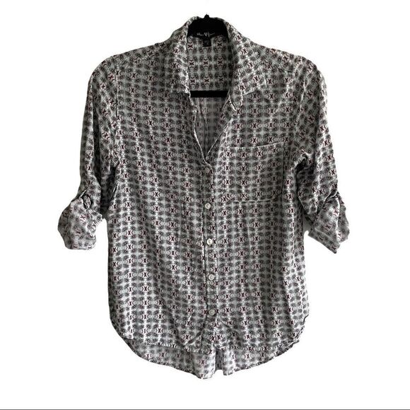 (SOLD) VELVET HEART Printed Button Front Long Sleeve Shirt With Roll Sleeves S - Picture 1 of 7